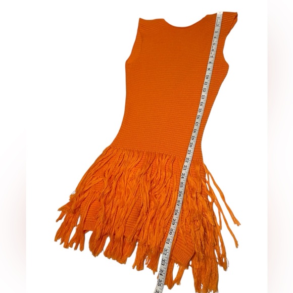 MUSERA Tassel Hem Crochet Knit Mini Sweater Dress in orange size XS - Picture 5 of 15